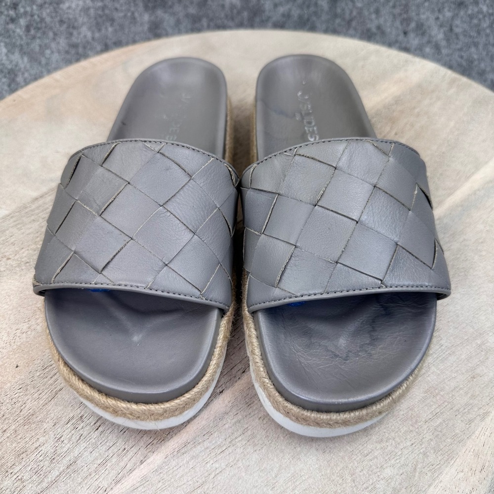 J/Slides NYC Rollie Grey Leather Woven Espadrille Platform Slides Womens 7.5 - Picture 14 of 14